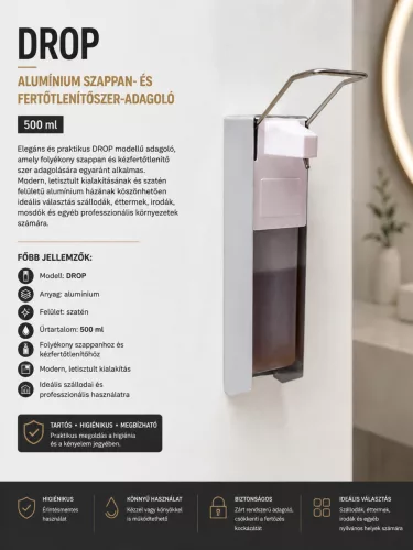 DROP hliníkový dávkovač mydla a dezinfekcie – 500 ml