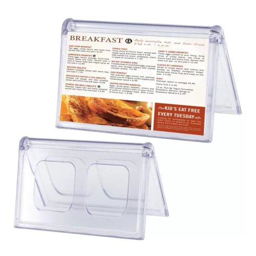 Plexi stojan v tvare strieške, 120 × 70 mm