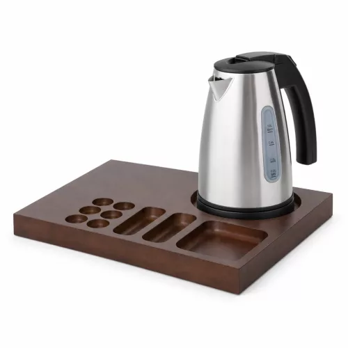Bentley Xanthic Coffee & Tea podnos (mahagón) + Saffron View rýchlovarná kanvica, 1 l (nehrdzavejúca oceľ) – súprava