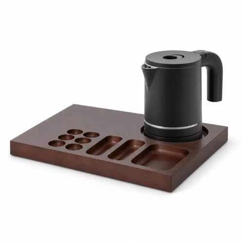 Bentley Xanthic Coffee & Tea podnos (mahagón) + Halo rýchlovarná kanvica, 0,6 l (matná čierna) – súprava