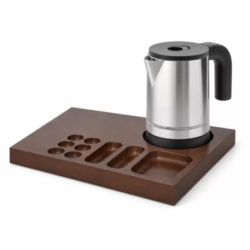 Bentley Xanthic Coffee & Tea podnos (mahagón) + Halo rýchlovarná kanvica, 0,8 l (nehrdzavejúca oceľ) – súprava