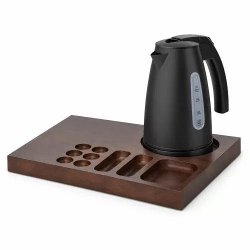 Bentley Xanthic Coffee & Tea podnos (mahagón) + Saffron View rýchlovarná kanvica, 1 l (matná čierna) – súprava