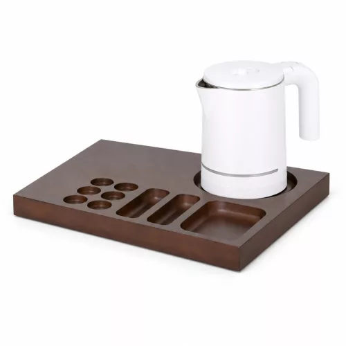 Bentley Xanthic Coffee & Tea podnos (mahagón) + Halo rýchlovarná kanvica, 0,6 l (biela) – súprava