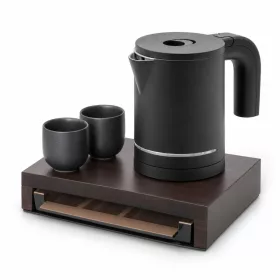   Bentley Canella podnos (mahagón) + Halo rýchlovarná kanvica, 0,6 l (matná čierna) – súprava
