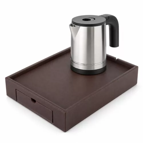 Bentley Stromboli podnos (klasická hnedá) + Halo rýchlovarná kanvica, 0,8 l (nehrdzavejúca oceľ) – súprava