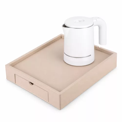 Bentley Stromboli podnos (prírodný) + Halo rýchlovarná kanvica, 0,6 l (biela) – súprava