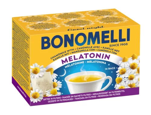 Bonomelli harmanček s melatonínom a horčíkom – výživový doplnok vo vrecúškach, 2.5 g – cena za 1 čajové vrecúško