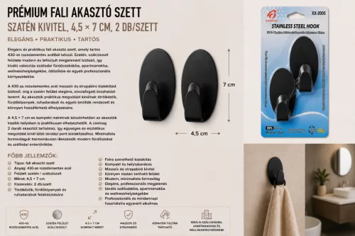 Prémiová sada nástenných háčikov – nerez 430, saténové prevedenie, 4,5 × 7 cm, 2 ks/sada