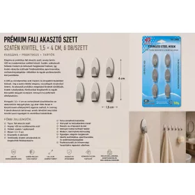   Prémiová sada nástenných háčikov – nerez 430, saténové prevedenie, 1,5 × 4 cm, 6 ks/sada