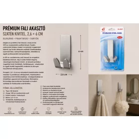   Prémiový nástenný háčik – nerez 430, saténové prevedenie, 2,6 × 6 cm