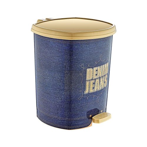 Plastový pedálový kôš, modro/zlatý vzor DENIM 6L