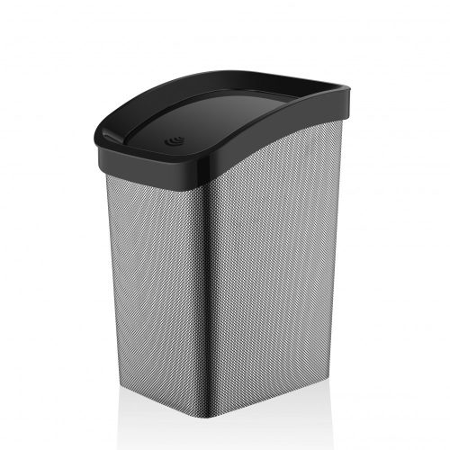 Plastový odpadkový kôš Smart Click s výklopným vekom, čierny/karbónový vzor 23L