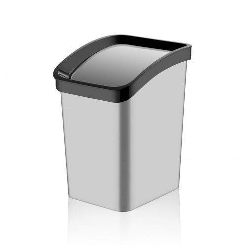 Plastový odpadkový kôš Smart Click s výklopným vekom, strieborná/čierna 23L
