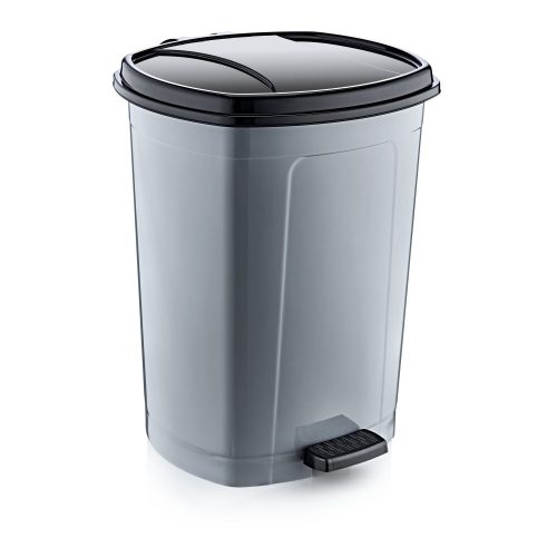 Plastový pedálový kôš, strieborno/čierna 50L
