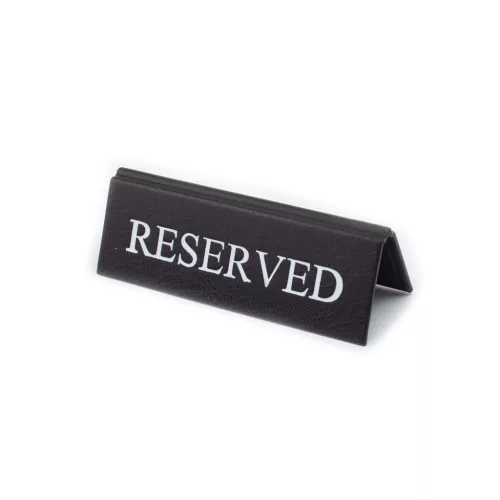 Stolová tabuľka RESERVED, čierna koženka, biela potlač, malá