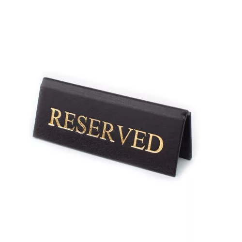 Stolová tabuľka RESERVED, čierna koženka, zlatá potlač, malá