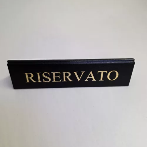 Stolová tabuľka RISERVATO, čierna koženka, zlatá potlač, veľká
