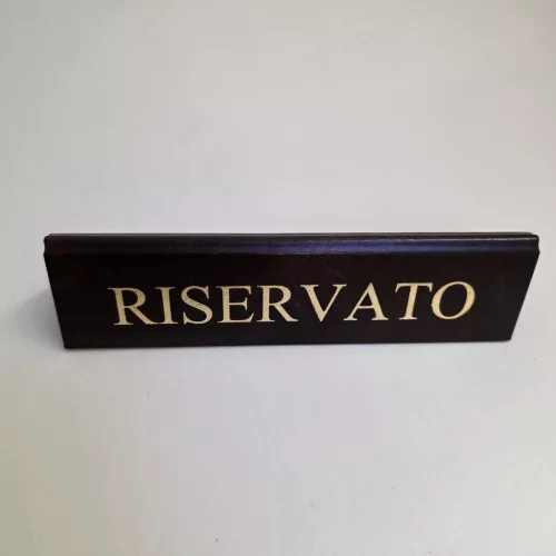 Stolová tabuľka RISERVATO, tmavohnedá koženka, zlatá potlač, veľká