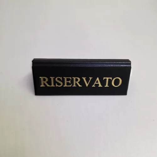 Stolová tabuľka RISERVATO, čierna koženka, zlatá potlač, malá