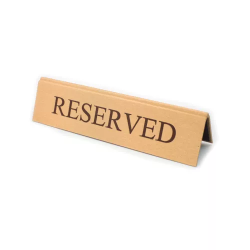Stolová tabuľka RESERVED, zlatá koženka, hnedá potlač, veľká