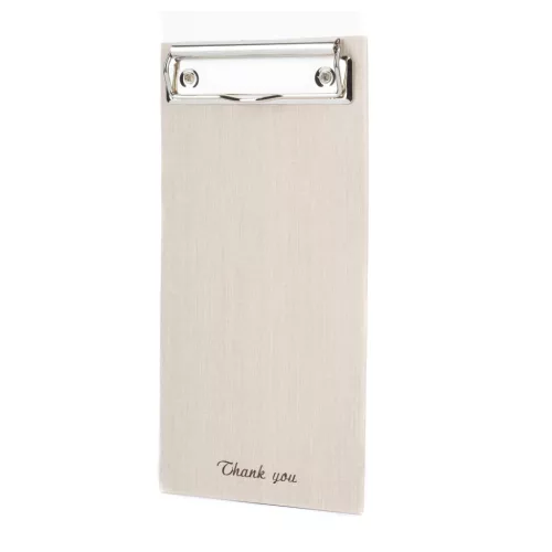 Csipeszes számlatartó tábla „THANK YOU” felirattal, bézs, műbőr borítás