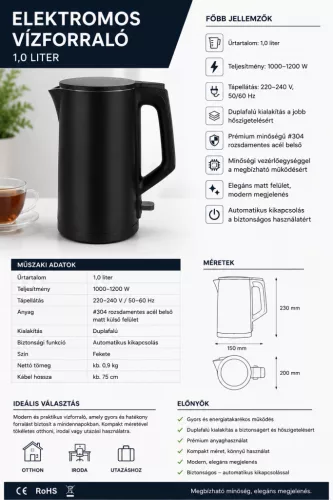 HOBBB Skagen rýchlovarná kanvica, 1,0 l