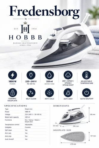 HOBBB Fredensborg naparovacia žehlička, 1800 W