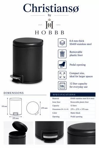 HOBBB Christiansø odpadkový kôš do izby pre hostí, 12 l