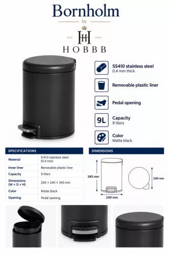 HOBBB Bornholm odpadkový kôš do izby pre hostí, 9,0 l