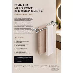   Prémiový dvojitý nástenný držiak na uteráky – nerez 304, 50 cm