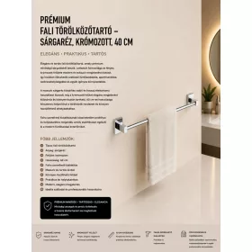   Prémiový nástenný držiak na uteráky – mosadz, chrómovaný, 40 cm