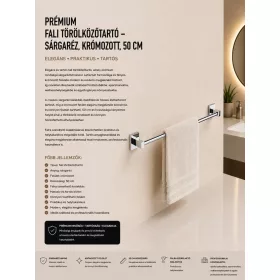   Prémiový nástenný držiak na uteráky – mosadz, chrómovaný, 50 cm