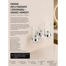   Prémiový dvojitý držiak na poháre s 2 sklenenými pohármi – mosadz, chrómovaný
