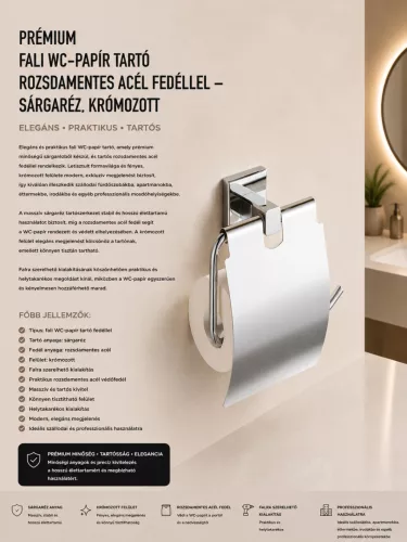 Prémiový nástenný držiak toaletného papiera s nerezovým krytom – mosadz, chrómovaný