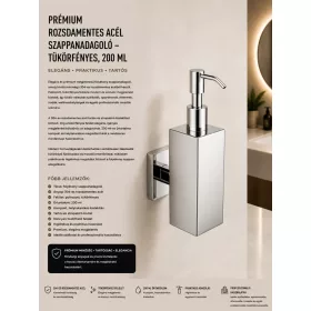   Prémiový nerezový dávkovač mydla – zrkadlový lesk, 200 ml