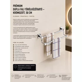   Prémiový dvojitý nástenný držiak na uteráky – chrómovaný, 50 cm
