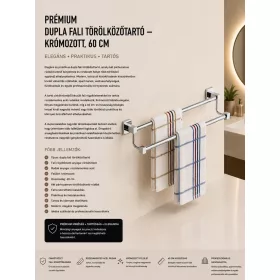   Prémiový dvojitý nástenný držiak na uteráky – chrómovaný, 60 cm