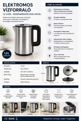 HOBBB Randers rýchlovarná kanvica, 1,0 l