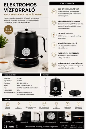 HOBBB Kalundborg rýchlovarná kanvica, 1,0 l