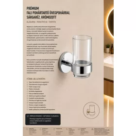   Prémiový nástenný držiak so skleneným pohárom – mosadz, chrómovaný