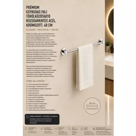   Prémiový jednotyčový nástenný držiak na uteráky – nerez, chrómovaný, 40 cm