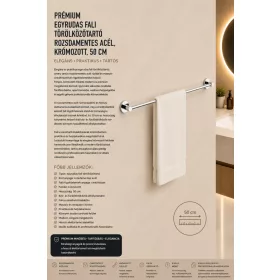   Prémiový jednotyčový nástenný držiak na uteráky – nerez, chrómovaný, 50 cm