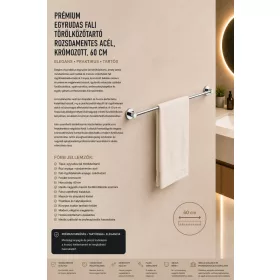   Prémiový jednotyčový nástenný držiak na uteráky – nerez, chrómovaný, 60 cm