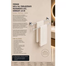   Prémiový dvojitý nástenný držiak na uteráky – nerez, chrómovaný, 40 cm