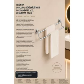  Prémiový dvojitý nástenný držiak na uteráky – nerez, chrómovaný, 50 cm