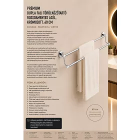  Prémiový dvojitý nástenný držiak na uteráky – nerez, chrómovaný, 60 cm