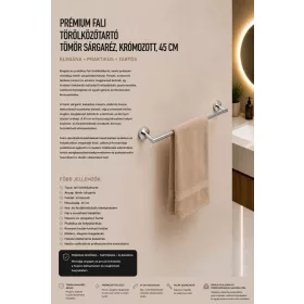   Prémiový nástenný držiak na uteráky – masívna mosadz, chrómovaný, 45 cm