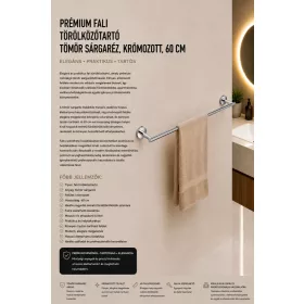   Prémiový nástenný držiak na uteráky – masívna mosadz, chrómovaný, 60 cm