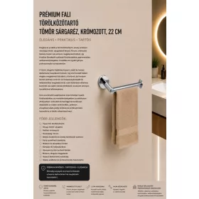   Prémiový nástenný držiak na uteráky – masívna mosadz, chrómovaný, 22 cm