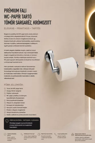 Prémiový nástenný držiak toaletného papiera – masívna mosadz, chrómovaný